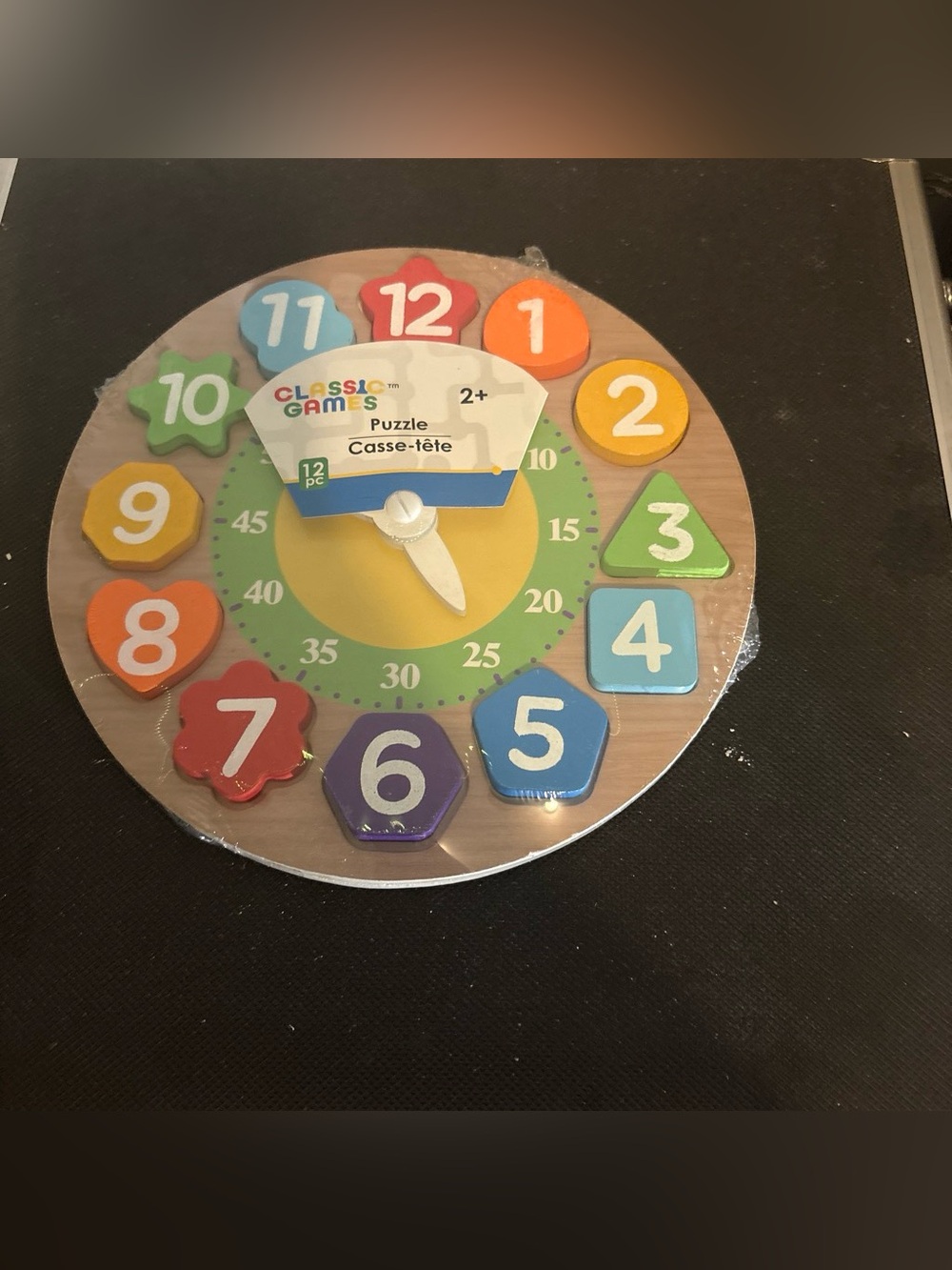 Classic Wooden Shape Number Clock Puzzle - Red Orange Yellow Green Blue Purple